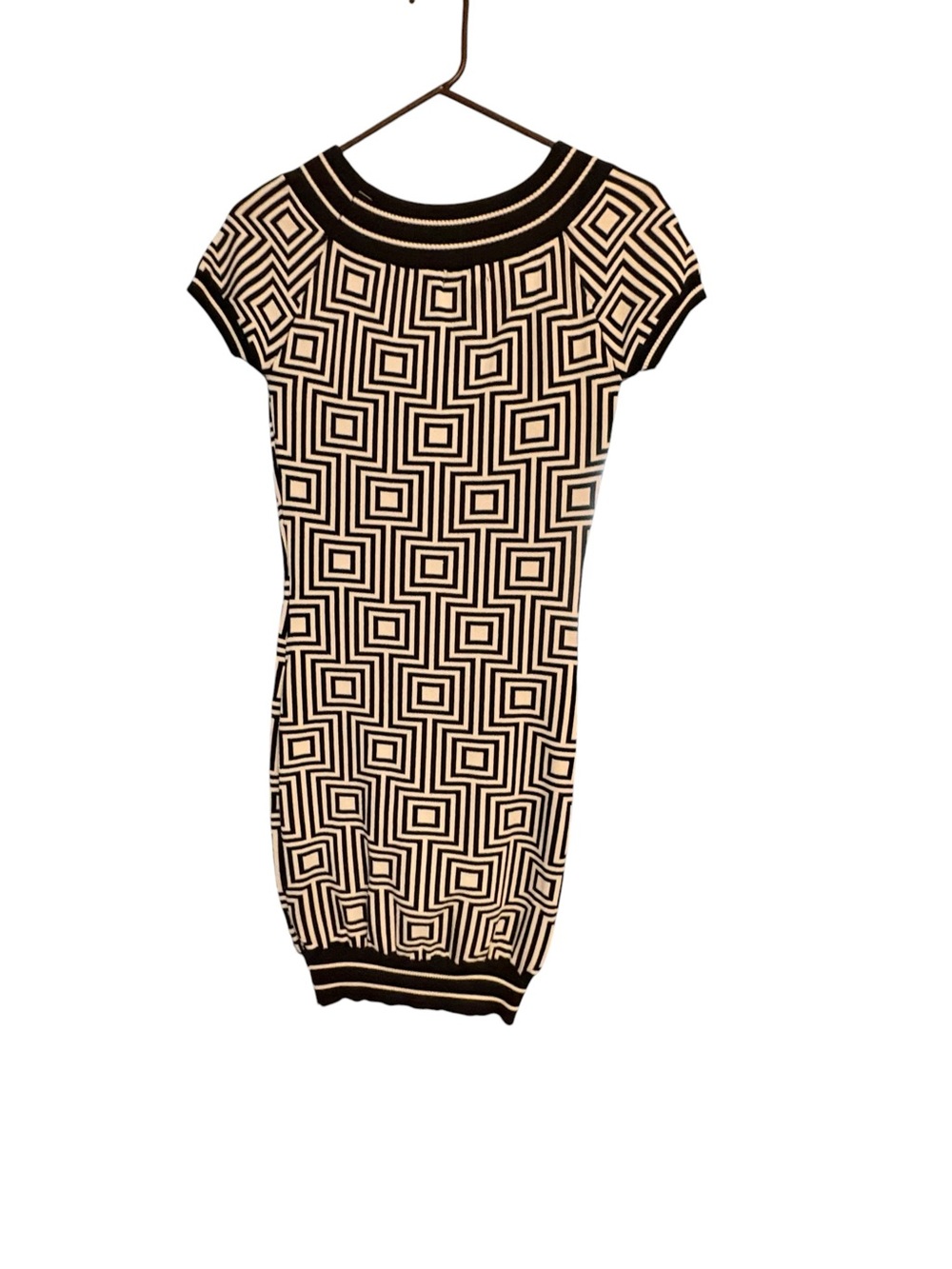 Magia Geometric Square-Print Black and Cream Mini Dress sz L